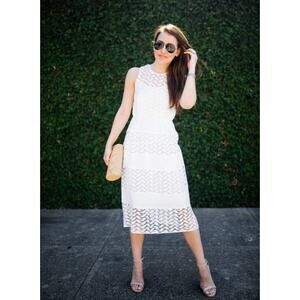 SHOSHANNA Dress‎ Womens 4 White Sleeveless Lace Midi Fit Flare Cocktail Wedding